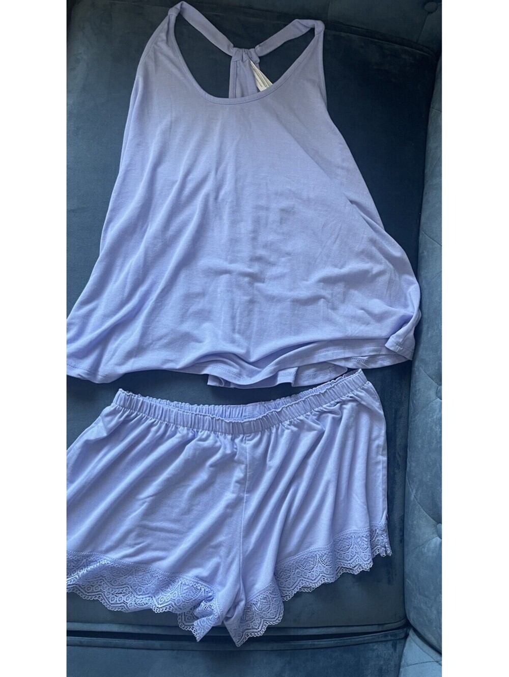 Flora Nikrooz Pajama Set Size L Purple Racerback Swing Tank Top Shorts Lace Trim